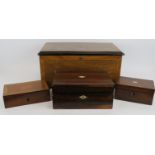 A large 19th Century music box case (47cm x 27cm x 22cm), a mahogany sewing box with contents and