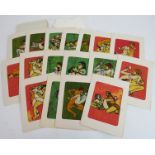 A part set of 17 Indian Kama Sutra (Principles of Lust) erotic art Greetings cards, with 32