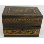 A 19th century Tunbridge Ware rosewood box with floral panel to lid & velvet lining. 12cm x 7.5cm