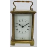 A French 8 day brass carriage clock by Bayard with movement by Duverdrey & Bloquel. Height 14cm.