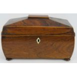 A 19th Century rosewood tea caddy with boxwood stringing and all internal fittings. No key. 31cm x