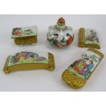 Five highly decorative pieces of Chinese Famille rose erotic porcelain, 20th Century, comprising a