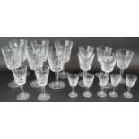 A suite of 18 Waterford crystal Lismore pattern glasses comprising 6 large goblets, 5 small goblets,