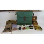 A collection of vintage fishing tackle including a Hardy Bros Wanless fly rod, a Milbro classic 12ft
