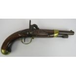 An early 19th century French 1822 percussion service pistol with engraved lock and stamped stock.