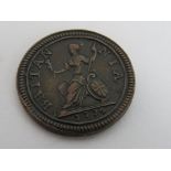 A Queen Anne farthing coin 1714, diameter 24mm. Condition report: Very good.