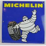 A large vintage enamel Michelin Tyres advertising sign, 65cm x 65cm. Condition report: Bend to one