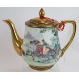 A Chinese Famille rose porcelain teapot and cover, 20th Century, hand painted in fine detail with