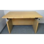 A high-quality German engineered architects desk, finished in elm & larch, with angle and height