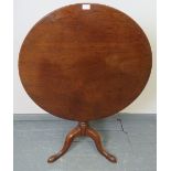 A George III mahogany circular tilt-top table, on a baluster turned column with outsplayed tripod