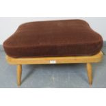 A mid-century Ercol Windsor 341 blond footstool, with loose cushion in brown draylon. Condition