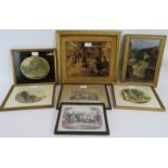 A late 19th Century Chrystoleum print in gilt frame, three Le Blonde oval prints and an engraving of