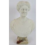 A white marble bust of Lady Emily Bowater, Mayoress of London 1914, signed W. Merrett, London