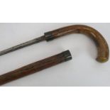 A mid 19th century customs stick sword stick by Mole of Birmingham. Square profile blade (76cm) in a