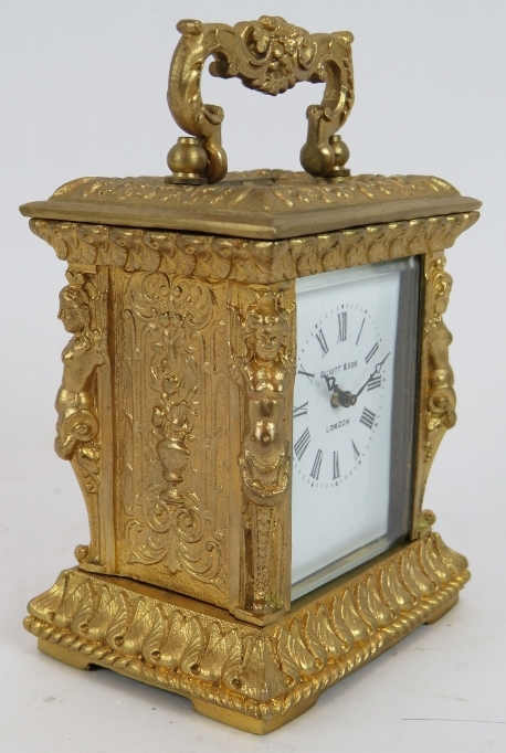 A small gilt brass 8 day French carriage clock in Empire Revival style by Elliott & Son, London. - Image 2 of 4