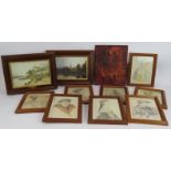 Eight framed prints of Tudor portraits, a cast Chinese panel and two small oleographs (11).
