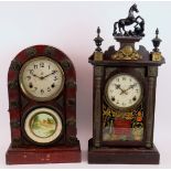 Two early 20th century Japanese striking mantel clocks both with decorated glass panels. One