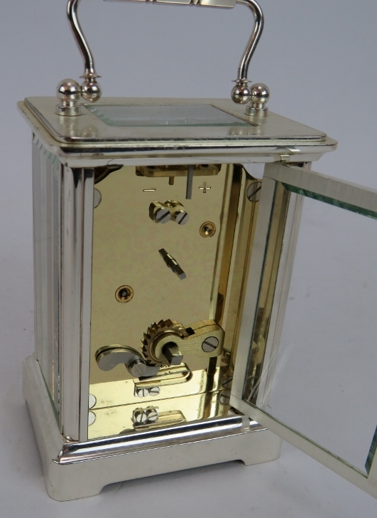 A silver plated Aquascutum of London 8 day carriage clock with enamel dial. Height 15cm. Condition - Image 3 of 3