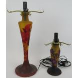 Two contemporary Gallé style glass lamp bases both with floral decoration. Tallest 51cm. (2).