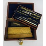 A 19th century Draughtsman's set in mahogany case containing various brass, steel, bone and ebony