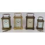 Four brass cased French carriage clocks, two by Bayard, Paris, one by Elliott & Son, London and