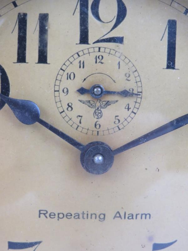 A WWII era FMS Mauthe alarm clock. Height 18cm. Condition report: Winds and ticks. - Image 2 of 3