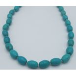 Turquoise gemstone bead necklace, 18" length, individually knotted beads. Condition report: Good