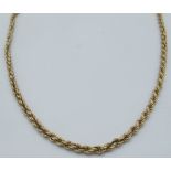 A 9ct yellow gold Italian rope chain necklace with lobster clasp, approx 12" long, approx weight