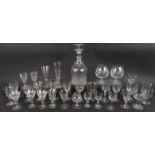 An early 19th century three ring decanter and a collection of mainly19th century drinking