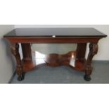 A fine Period-style mahogany marble topped ?Bedford sofa table? by Ralph Lauren, featuring a mirror