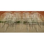 A set of 10 mid-century ?Bolonia Poltrona? galvanized steel wire armchairs, painted white, five with