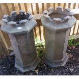 A pair of nicely weathered late 19th/ early 20th century octagonal terracotta chimney pots/