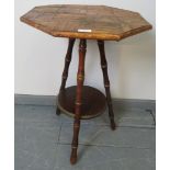 An early 20th century parquet topped octagonal bamboo occasional table, on turned fruitwood tripod