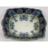 A large Art Nouveau porcelain bowl of rectangular form decorated with carnations. Marked to base