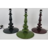Three Retro Habitat Spindle table lamps in green, aubergine and slate. Height 45cm. (3). Condition