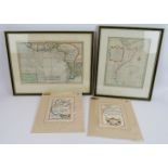 Two 17th century hand coloured maps dated 1683 by Mallet, of North America plus two later maps of