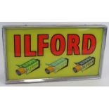 A 1950s vintage Ilford films advertising light box sign, reverse printed glass with alloy frame