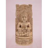 A very finely carved ivory seated Buddha, Indo-Portuguese 18th century. Height 11cm. Condition