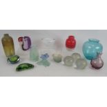 Fourteen pieces of studio glass, some signed including Kosta Boda, M. Andrews, Mats Jonasson, A.M.