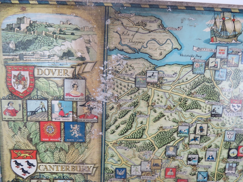 A 1950s Whitbread Inn Signs of East Kent tin plate wall map plus a collection of tin and paper - Image 4 of 5