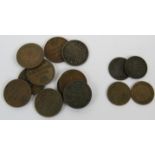 Ten Victorian half-farthing coins and four third farthing coins Victoria, Edward VII and George