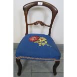A vintage mahogany balloon-back child?s chair in a Victorian taste, upholstered in a blue material