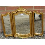 A vintage giltwood framed triptych table top swing vanity mirror. Condition report: No issues. H49cm