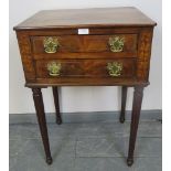 A 19th century and later walnut side table housing two long drawers with brass swan neck handles,
