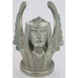 A rare French Egyptian winged Pharaoh's head car mascot by Auto Omnia, modelled by Sasportas,