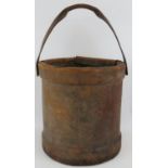 A 19th century leather covered artillery powder bucket. Height 37cm. Diameter 35cm. Condition