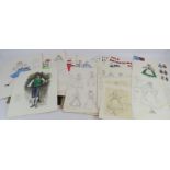 A portfolio of pencil and watercolour folk costume designs c1980s, all signed Spanner. Approx 50
