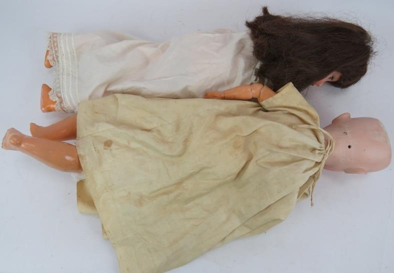 Two antique German Bisque headed dolls by C.M. Bergmann both marked, one missing hair. Both 60cm. ( - Image 4 of 6