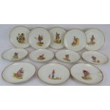 A set of 12 Limoges Unic hand decorated porcelain plates each depicting a street vendor. Diameter