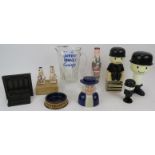 A mixed lot of advertising collectables including a pair of senior service figures and jug, Royal